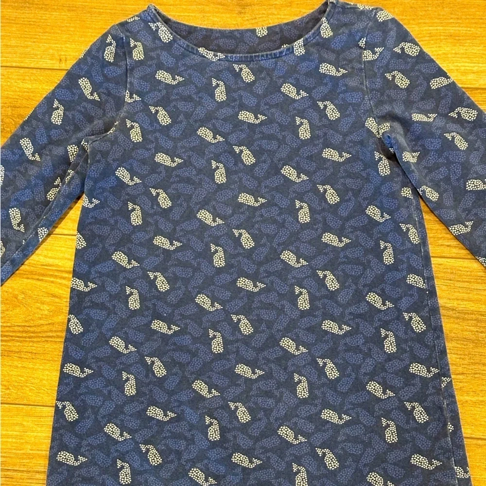 Vineyard Vines Girls 7-8 Small Knit Polka Dot Whales Tisbury Blue Shift Dress